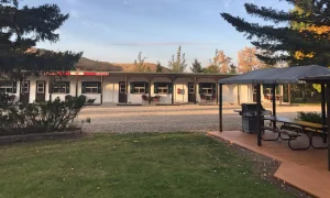View of BraeBurn Inn from central garden 2022