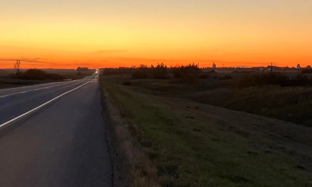 Driving into the Prairie sunset near Balcarres 2024